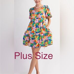 Easel Dress Mini Plus Size Exclusive Print Dress with Pockets. NWT